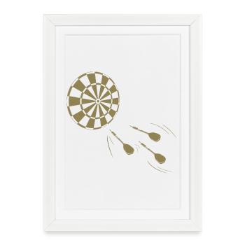 Silhouette minimaliste d’un joueur de fléchettes - Affiche encadrée (27 × 37 cm) - blanc - Devant
