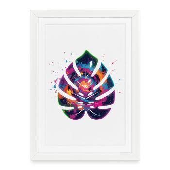 Farbexplosion Blattdesign - Gerahmtes Poster (27 × 37 cm) - Weiß - Vorne