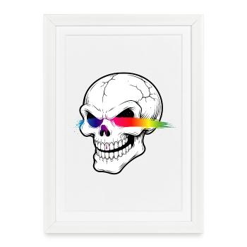Skull Neon Rainbow Laser Eyes Design - Framed poster (27 × 37 cm) - white - Front