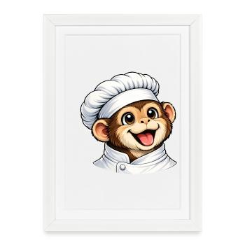 Cute Monkey Chef Cartoon - Framed poster (27 × 37 cm) - white - Front