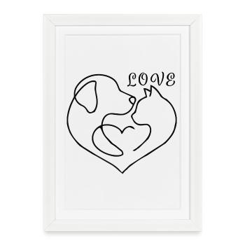 Un cœur pour chien et chat – Un amour d’art en une ligne - Affiche encadrée (27 × 37 cm) - blanc - Devant