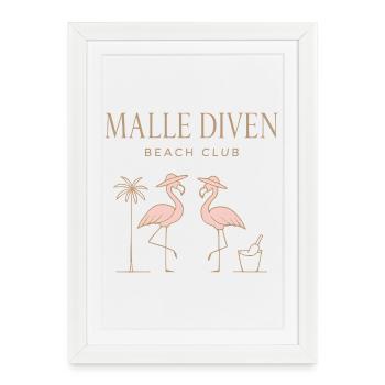 Malle Diven Beach Club Flamingo Mallorca Party - Affiche encadrée (27 × 37 cm) - blanc - Devant