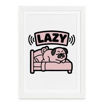 Lazy Pug Dog Bed Introvert - Framed poster (27 × 37 cm) - white - Front
