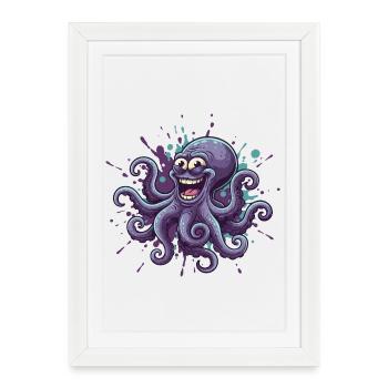 Happy Ink Octopus Graffiti - Affiche encadrée (27 × 37 cm) - blanc - Devant