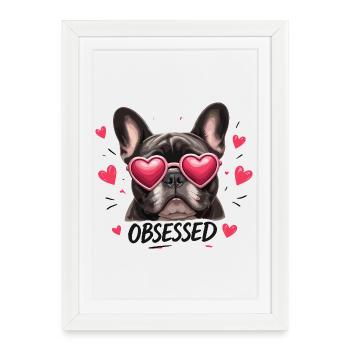 Obsessed dog with heart glasses - Framed poster (27 × 37 cm) - white - Front