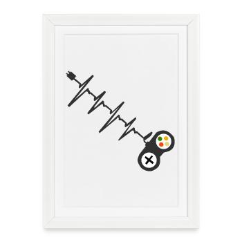 Gamer Heartbeat Controller Pulse Graphic - Framed poster (27 × 37 cm) - white - Front