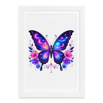 Papillon Galaxie aux Fleurs - Affiche encadrée (27 × 37 cm) - blanc - Devant