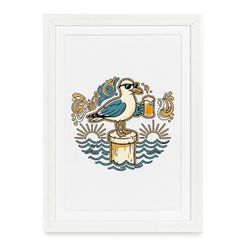Beer Seagull - Framed poster (27 × 37 cm) - white - Front