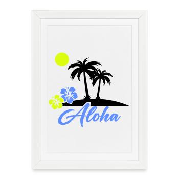 Écriture néon Hibiscus Aloha - Affiche encadrée (27 × 37 cm) - blanc - Devant
