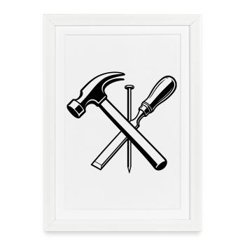 Motif de marteau de charpentière - Affiche encadrée (27 × 37 cm) - blanc - Devant
