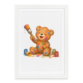 Bear with Brush Paints Painting Artist Animal Motif - Framed poster (27 × 37 cm) - white - Front