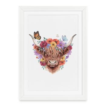 Portrait de la vache couronne fleur - Affiche encadrée (27 × 37 cm) - blanc - Devant