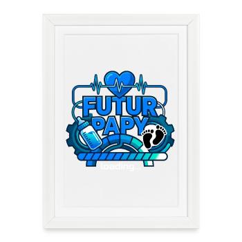 Futur Papy Loading Annonce Grossesse Geek - Affiche encadrée (27 × 37 cm) - blanc - Devant