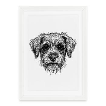 Dog Lover Art Gribouillis abstraits Petit chiot mignon - Affiche encadrée (27 × 37 cm) - blanc - Devant