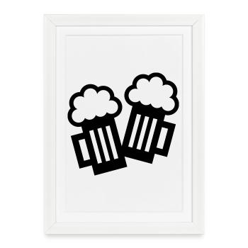 2 Bierkrug Icons Stoßen An (Bier / Maßkrüge / B) - Gerahmtes Poster (27 × 37 cm) - Weiß - Vorne