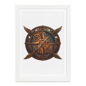 Steampunk compass with wings - Framed poster (27 × 37 cm) - white - Front