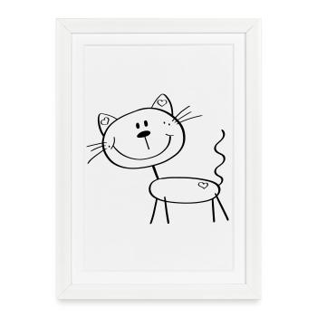 Funny stick figure cat - cartoon - cats - Framed poster (27 × 37 cm) - white - Front