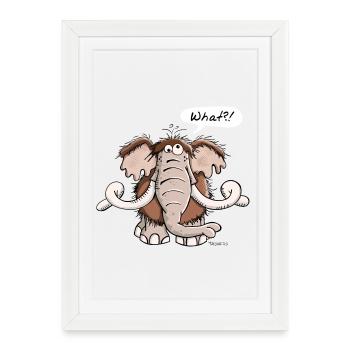 Mammouth drôle - éléphant - dessin animé - cadeau - Affiche encadrée (27 × 37 cm) - blanc - Devant