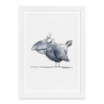 Petit corbeau I corbeau I oiseau bande dessinée - Affiche encadrée (27 × 37 cm) - blanc - Devant