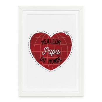 Cœur globe Papa du Monde - Affiche encadrée (27 × 37 cm) - blanc - Devant