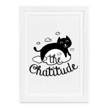 Chatitude, drôle de chat ! humour chat paresseux - Affiche encadrée (27 × 37 cm) - blanc - Devant