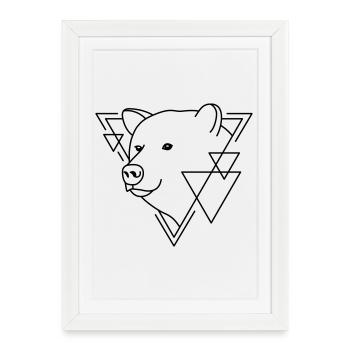 Ours en forme géométrique - Conception d’art au trait - Affiche encadrée (27 × 37 cm) - blanc - Devant