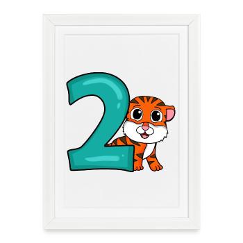 2 anniversaire 2 ans avec motif animal - deux - Affiche encadrée (27 × 37 cm) - blanc - Devant