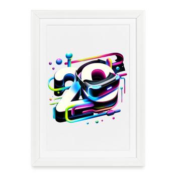 Anniversaire 20 ans Geek gamer 3D - Affiche encadrée (27 × 37 cm) - blanc - Devant