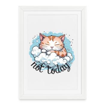 chat qui dort, humour drôle de chat - Affiche encadrée (27 × 37 cm) - blanc - Devant