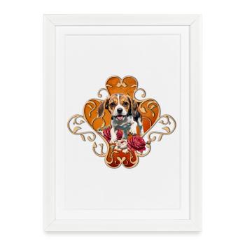 Mignon petit Beagle. - Affiche encadrée (27 × 37 cm) - blanc - Devant