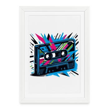 Music cassette in retro style 80s and 90s style - Framed poster (27 × 37 cm) - white - Front