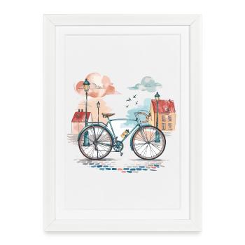 Aventure à vélo dans la ville - Affiche encadrée (27 × 37 cm) - blanc - Devant