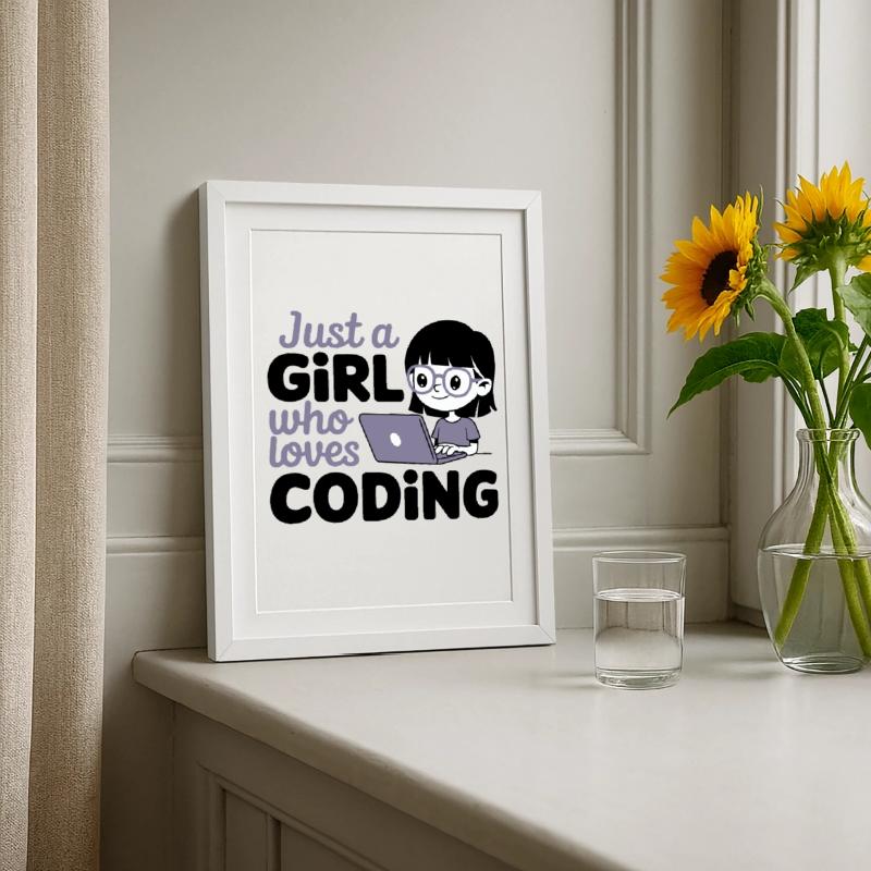 Juste une fille qui aime coder Affiche encadrée (27 × 37 cm)