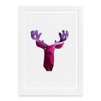 Cerf géométrique rouge avec cornes d’améthyste - Affiche encadrée (27 × 37 cm) - blanc - Devant
