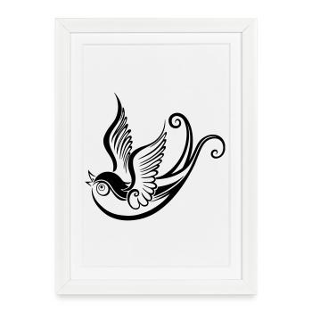 Oiseau tribal ornement tatouage style hirondelle - Affiche encadrée (27 × 37 cm) - blanc - Devant