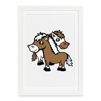 2 Chevaux Homme Femme Amoureux Amis Amour Équipe - Affiche encadrée (27 × 37 cm) - blanc - Devant