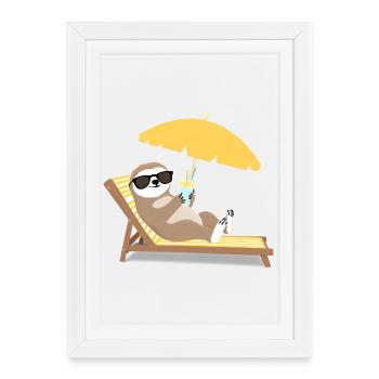 Sloth with sunglasses and cocktail - Framed poster (27 × 37 cm) - white - Front