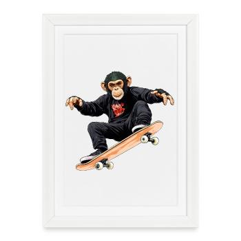 Skateboard singe - Affiche encadrée (27 × 37 cm) - blanc - Devant