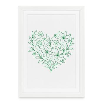 Floral heart pattern, floral heart in shades of green - Framed poster (27 × 37 cm) - white - Front