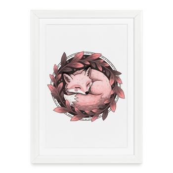 Le renard roux embrassé par les feuilles d’automne - Affiche encadrée (27 × 37 cm) - blanc - Devant