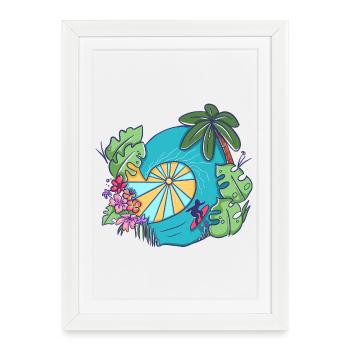 Tropical Ocean Wave with Palms – Summer Art - Framed poster (27 × 37 cm) - white - Front