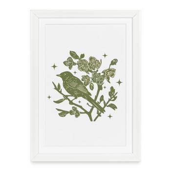 Floral bird engraved on a mysterious background - Framed poster (27 × 37 cm) - white - Front