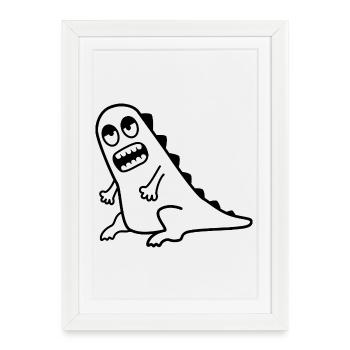 Dino Grrr – T-Rex, Nerd et style bande dessinée - Affiche encadrée (27 × 37 cm) - blanc - Devant