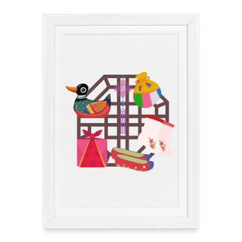 Korean Tradition – Mandarin Duck & Symbols - Framed poster (27 × 37 cm) - white - Front