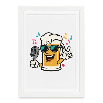 Bière Fête Schlager Musique Chope Bière Verre Chanteur - Affiche encadrée (27 × 37 cm) - blanc - Devant
