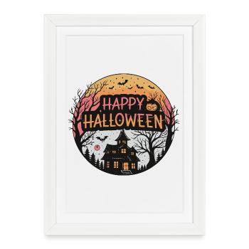 Halloween Circulaire Hantée Jaune Orange - Affiche encadrée (27 × 37 cm) - blanc - Devant