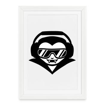 DJ vampire avec casque et lunettes de soleil - Affiche encadrée (27 × 37 cm) - blanc - Devant