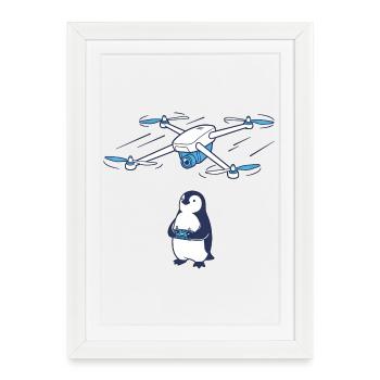 Drone et pingouin - Affiche encadrée (27 × 37 cm) - blanc - Devant
