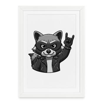 Rocker Raccoon with Rock On Gesture - Framed poster (27 × 37 cm) - white - Front
