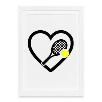 Tennis Coeur Raquette Balle Sport Passion - Affiche encadrée (27 × 37 cm) - blanc - Devant